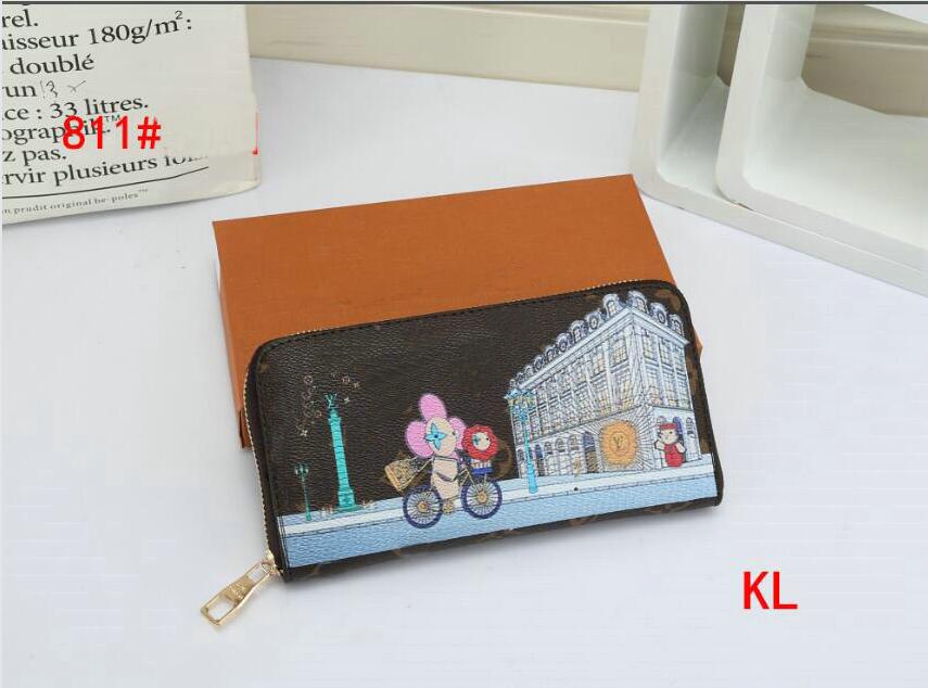 

designer Fashion wallet Black women clutch lady ladies long purse pu leather single zipper wallets classical corn purse card holder 811#ro, Brown/two piece set