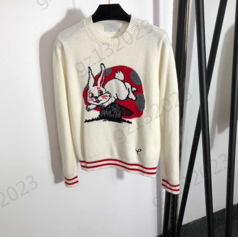

Womens Sweaters White Rabbit Embroidery Long Sleeve Pure Cashmere Knit Sweater Thread Round Neck Joker Pullover Knitwear Fashion Brand Women Apparel 2 Colors 1970