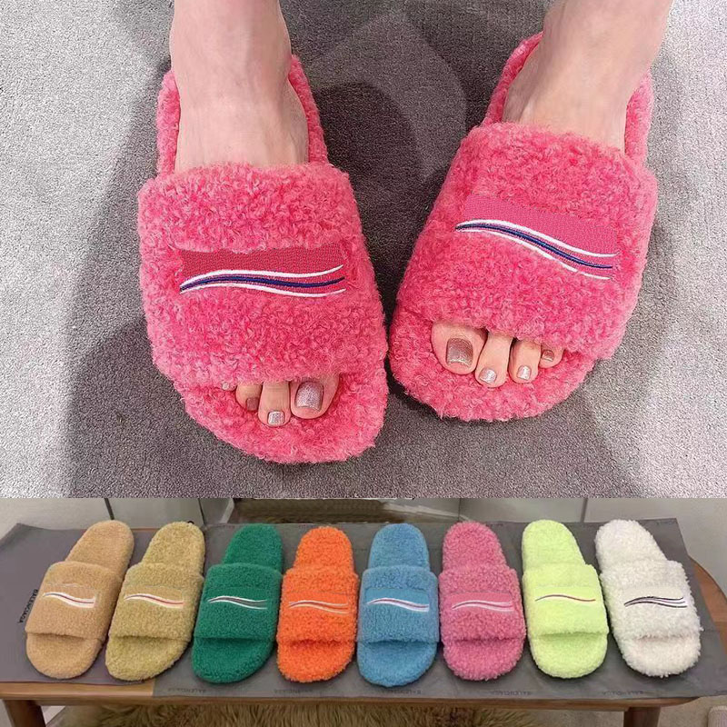

Wool Designer Slippers Luxury Sandals Winter Warm Home Shoes Women Slides Eur35-42 TOPDESIGNERS041, H brown