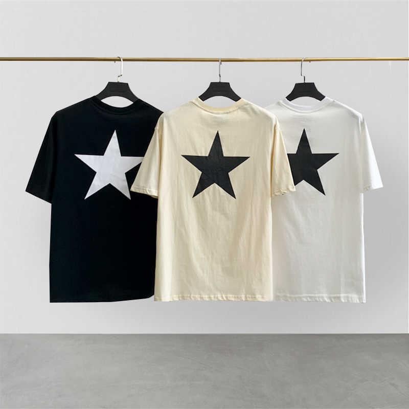 

Men' T-Shirts Classic Mens ESS Tees T-shirt Hip Hop Loose Oversize tee Five pointed Star Print High Street Fashion Brand Short Sleeve Crew, Beige