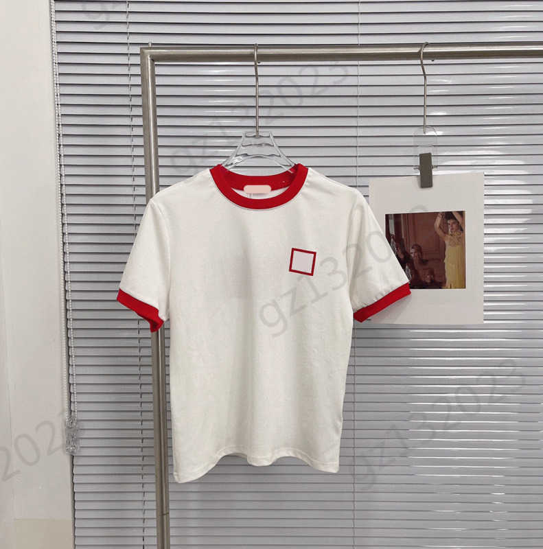 

Womens T-shirts Flocking Logo Short Sleeve Tees Crew Neck Bump Contrasting Colors Edge Joker Tops Fashion Brand Women Apparel 1970