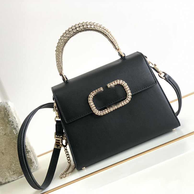 

7A Designer Bag Handles and Logo Locks Are Covered with Rhinestones Totes Genuine Leather Handbags, Peach