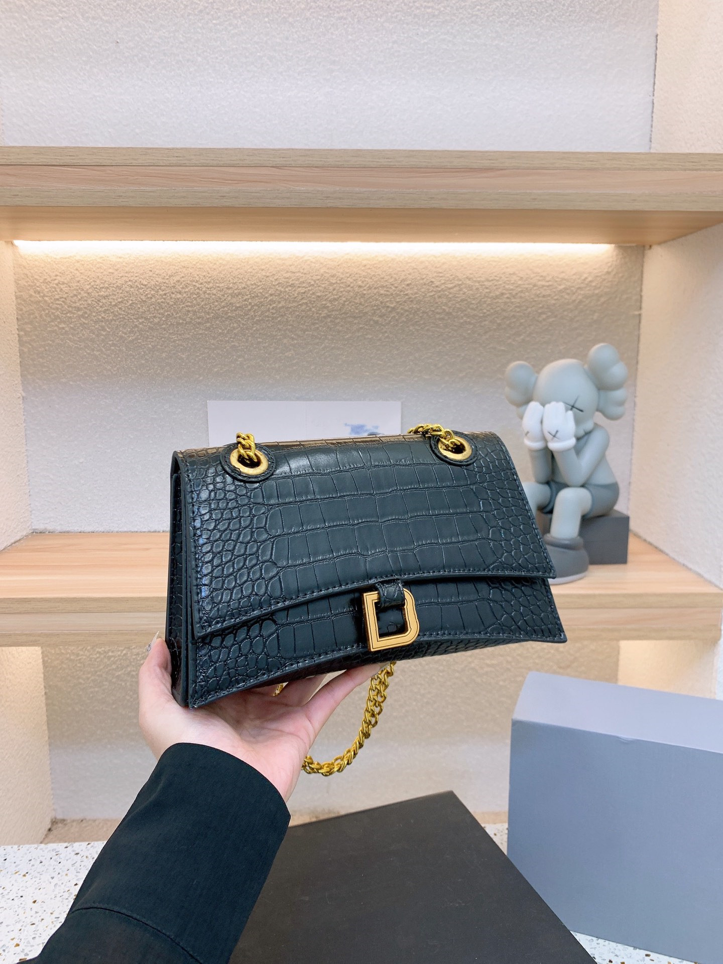 

Classic crocodile print brand luxury bag designer women handbag chain fashion Shoulder bag Hourglass Leather Clamshell purse Crossbody, Blue