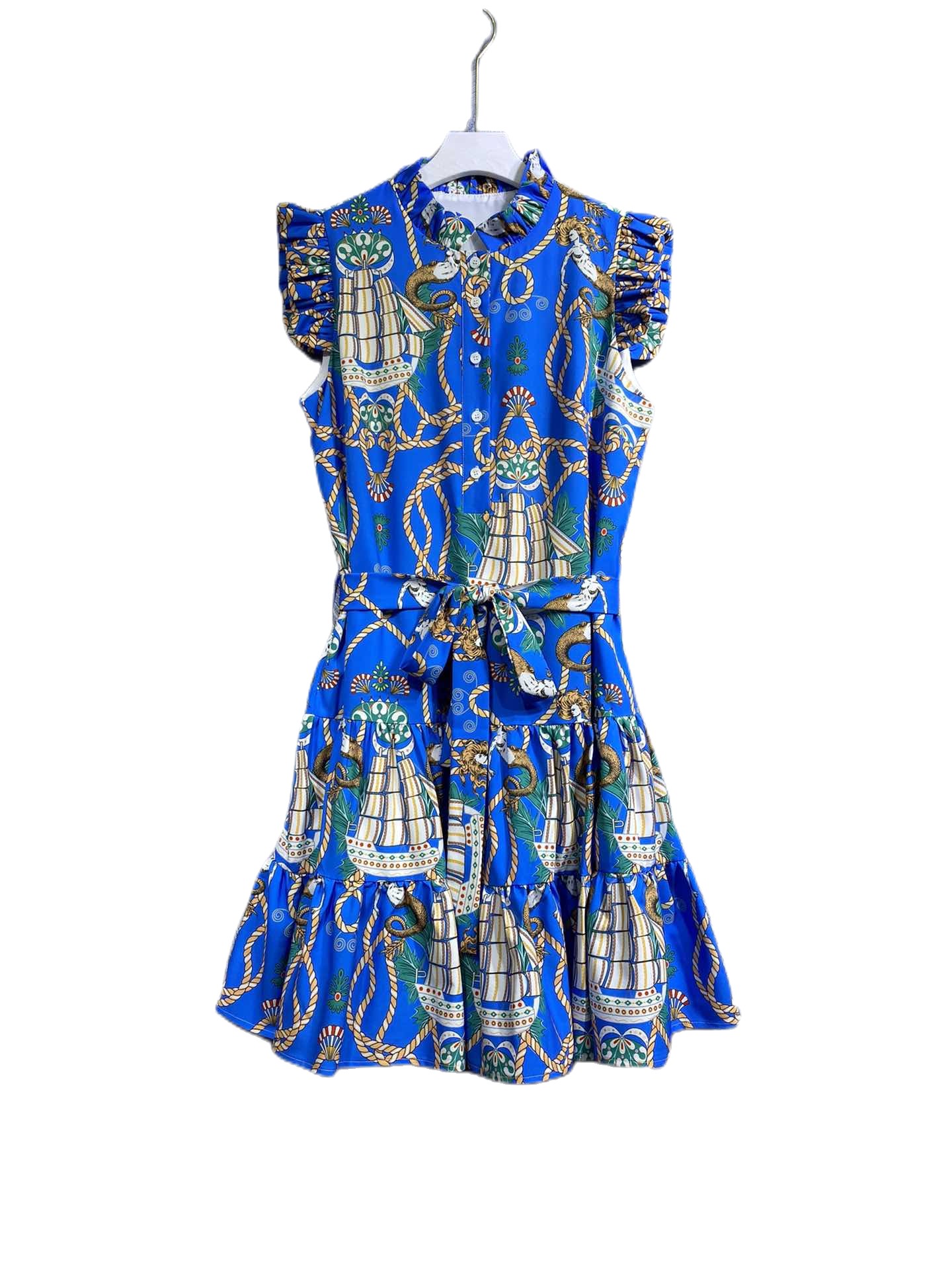 

Spring 2023 New Grand Sister Stand Collar Printed Tank Top Dress, Customize