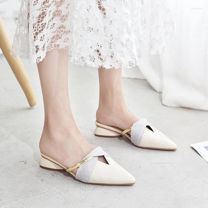 

Slippers 2023 Summer Women's Sandals Solid Color Pointed Outdoor Flats, Beige