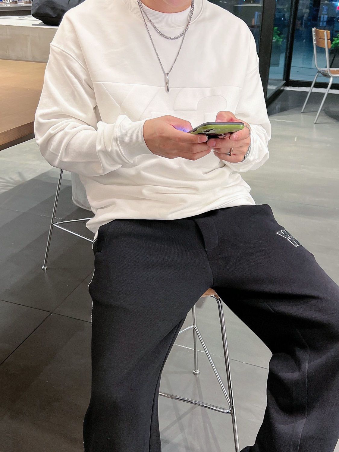 

Men Hoodies Autumn and Winter Y3 Letter Signature Sweatshirts Casual Loose Round Neck Long Sleeve Sweater Cotton, White