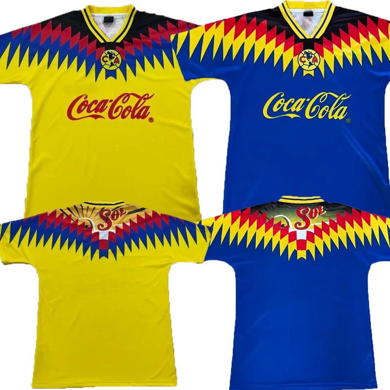 

1194 1995 1996 Club America Retro soccer Jerseys home yellow away blue 94 95 96 retro football shirts men size s-3xl top thailand quality, 94 95 home