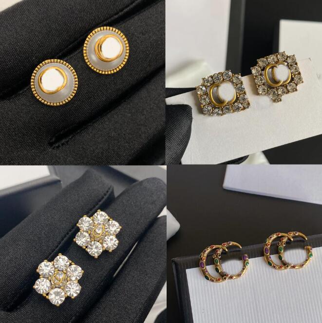 

20style New 18K Gold Plated Luxury Designers Small Stud Earrings Geometric Women Crystal Rhinestone Pearl Letters Earring Wedding Party Jewerlry