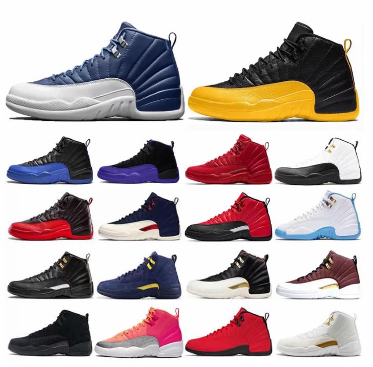 

basketball shoes For Men Women Jumpman 12s Military Black Shimmer White Oreo University Blue Noir Canvas Cat Fire Red Thunder Taupe Haze IV Sports Sneakers size 36-49, 35