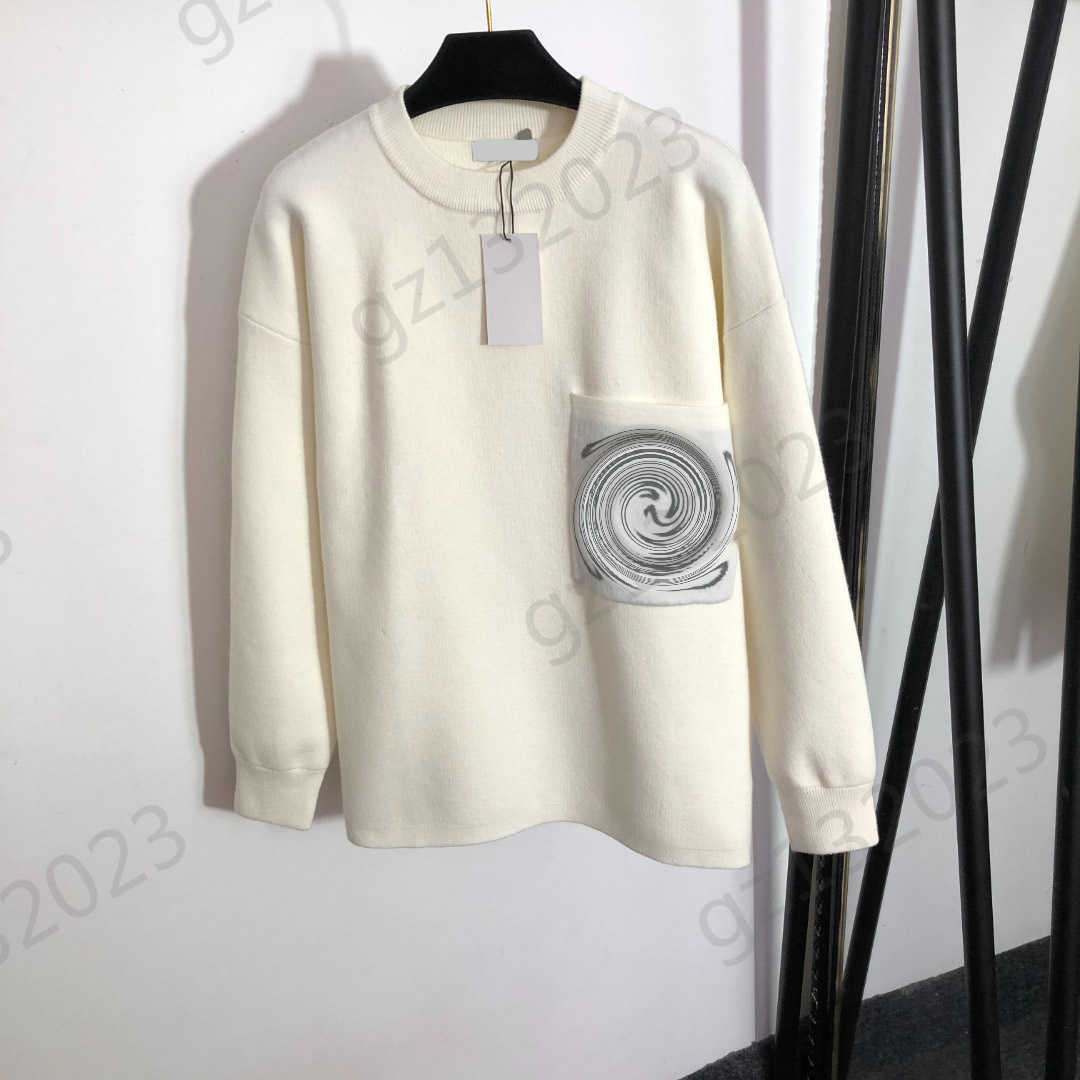 

Womens Sweaters Color Contrast Logo Decorative Pockets Crewneck Knitted Sweater Off Shoulder Long Sleeve Loose Pullover Knitwear Women Apparel 2 Colors, 21