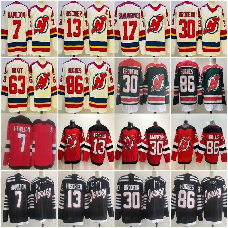 

2022 Reverse Retro 2.0 Hockey Jerseys 86 Jack Hughes 13 Nico Hischier 30 Martin Brodeur 7 Dougie Hamilton Red 63 Jesper Bratt 17 Yegor Sharangovich New Jersey Mens, Men