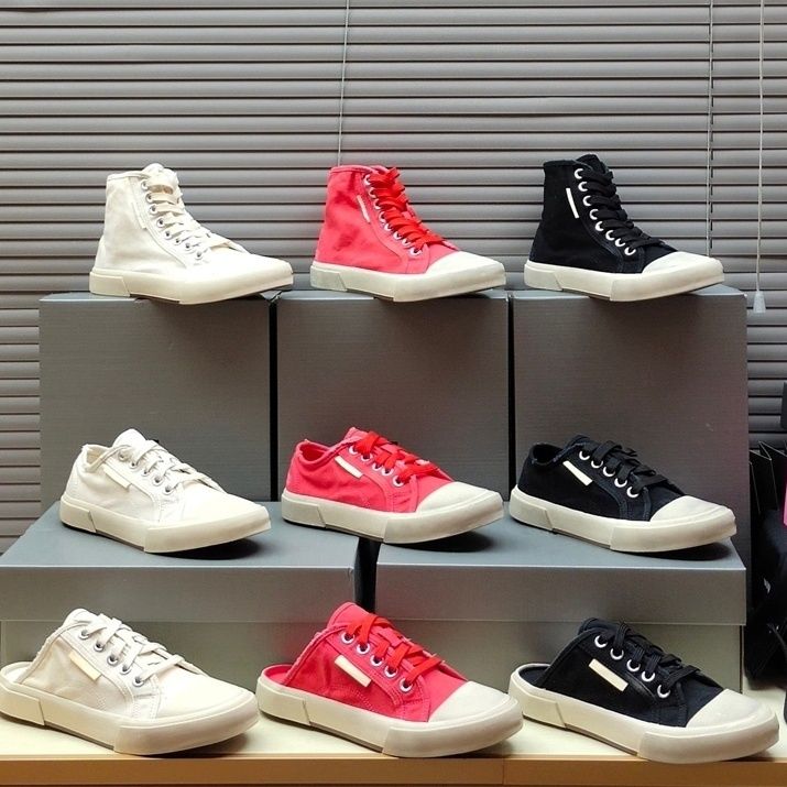 designers vintage distressed canvas shoes men mens paris high top wash old effect Vulcanized sole half slippers black white red rubber sneakers