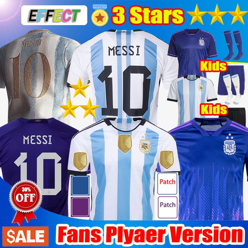 

3 Star Argentina Soccer Player Fans Version 22 23 Football Shirts 2022 MESSIS MARTINEZ DI MARIA J.ALVAREZ DE PAUL National Team Men WOMEN Kids kit uniforms Sock66, Fans 2 star away+patch