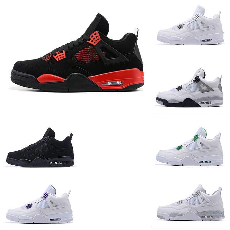 

4 Jumpman 4s OG Mens Basketball Shoes Military Black University Blue Canvas Sail Oreo Red Thunder White Cement Black Cat Bred Sports Women, 12