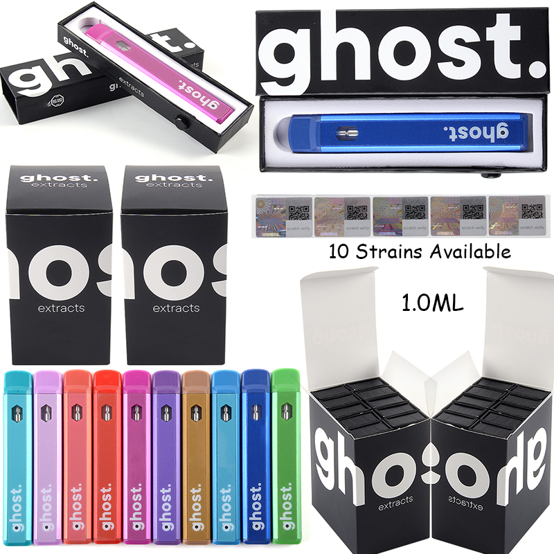 

Ghost 1ML E Cigarettes Vape Cartridges Packaging Empty Rechargeable 10 Strains Device Pods Disposable Vape Pens Vaporizers Preheat Bottom
