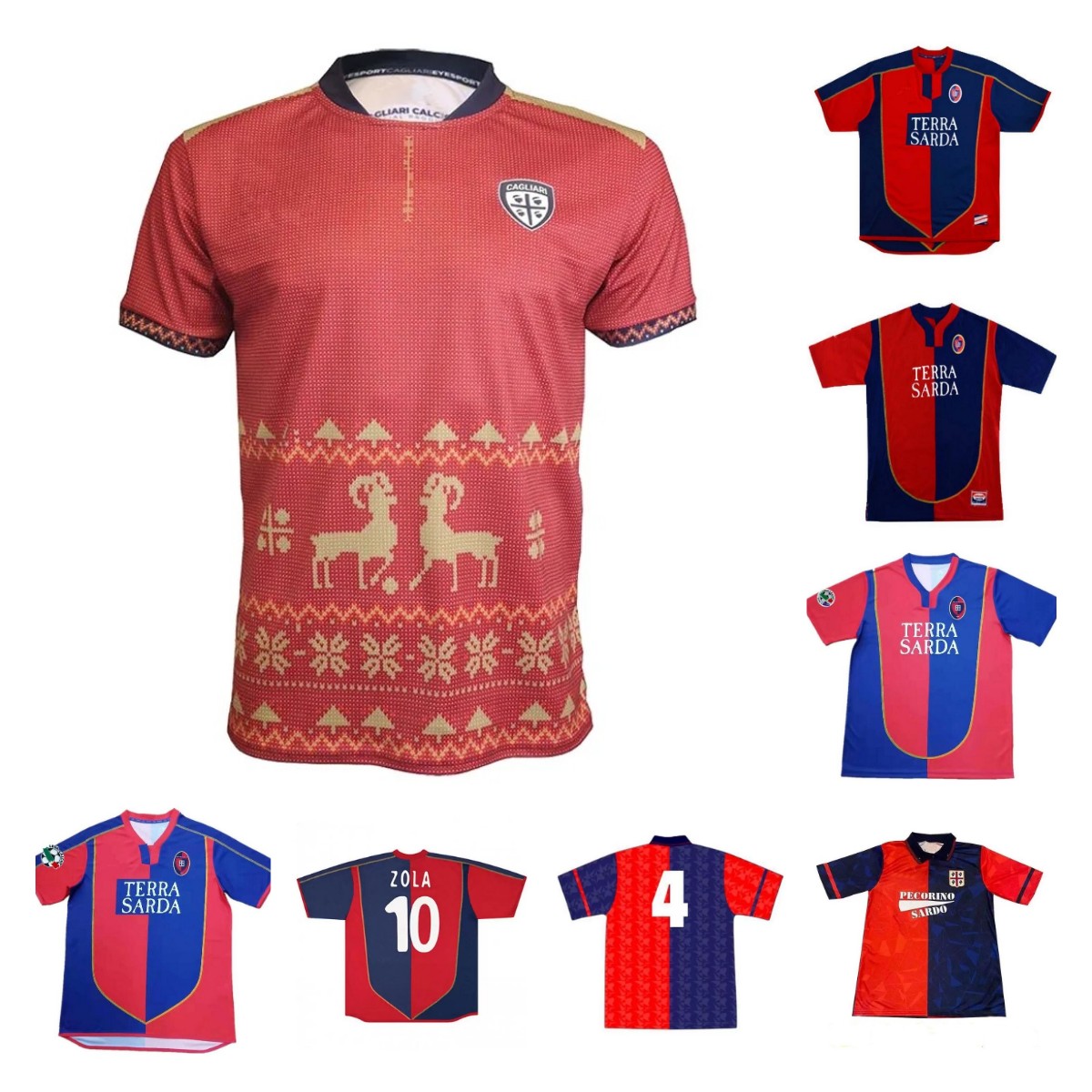 

22 23 Cagliari Calcio Retro soccer jerseys Christmas Zola Gobbi 2003 04 05 Joao Pedro Godin Nandez Centenary Men Kids Kit socks full sets football shirts