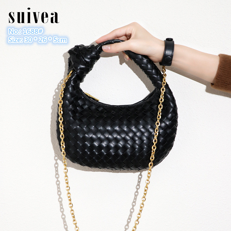 

Wholesale factory ladies shoulder bags 7 color simple large leather handbag hand-woven fashion chain bag theft-proof foreign mobile phone coin purse, Khaki-1688#