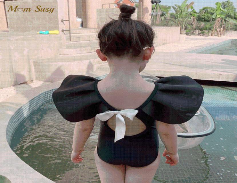 

OnePieces Summer Baby Girls Princess Swim Suit Sleeve With Cap Infant Toddler Child Swimwear Bodysuit Kid Swimming Clothing 110Y4516675, Black