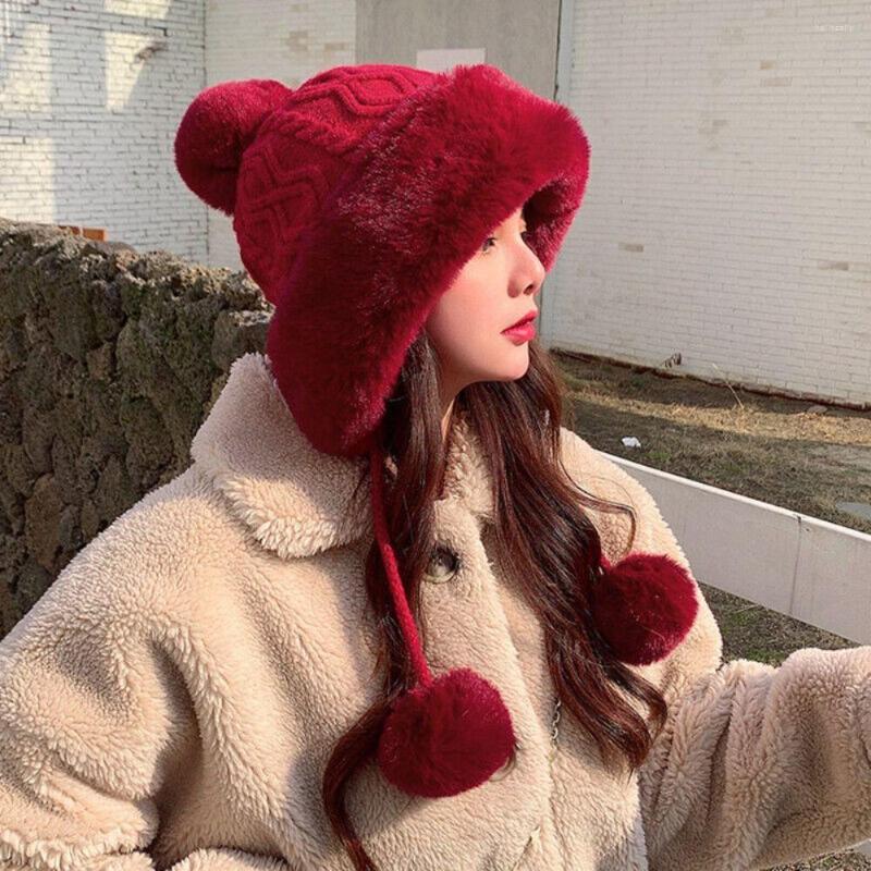 

Berets Women's Faux Fur Knitted Bobble Beanie Hat Pom Ball Cossack Skiing Furry Cap, Khaki