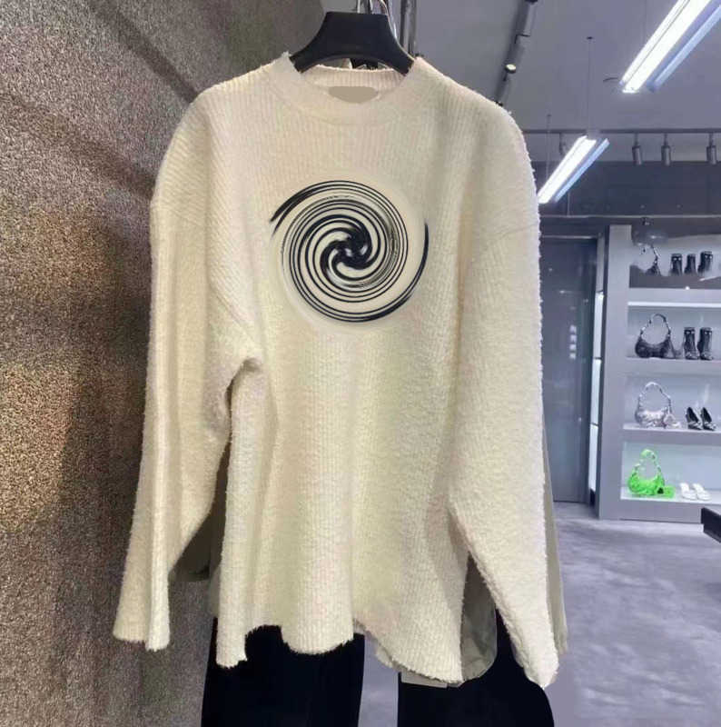 

Womens Sweaters Logo Printed Thread Round Neck Pullover Knitted Sweater Off Shoulder Long Sleeve Silhouette Loose Slimming Warm Knitwear Women Apparel 1970
