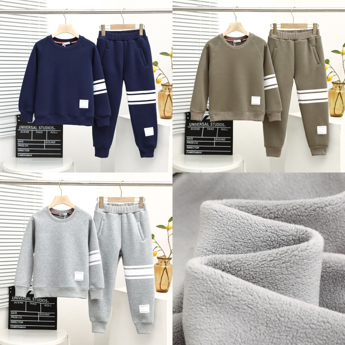 kids clothes sets thom designers hoodies Sweatshirt brown grey Navy blue boys clothing baby girls toddlers youth infants knit arm stripe Autumn W-image-831671694