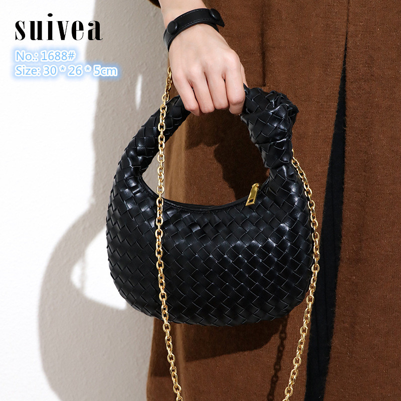 

Wholesale factory ladies shoulder bags 7 color simple large leather handbag hand-woven fashion chain bag theft-proof foreign mobile phone coin purse, Khaki-1688#