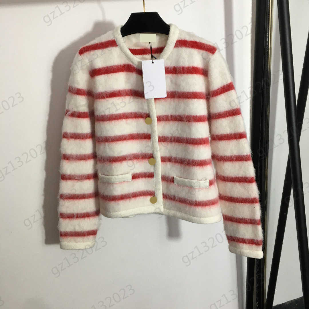 

Cardigans Womens Sweaters Contrasting Colors Striped Crew Neck Mohair Knitted Cardigan Spliced Bagged Long-sleeve Buttons Warm Knitwear Women Clothes 2 Colors