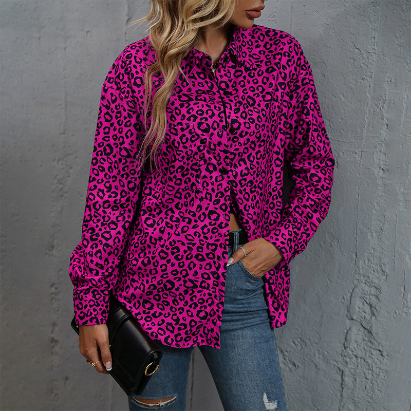 

Fashion Velvet Shirt Spring Summer Fashion Leopard Printed Women' Blouses & Shirts Turn-down Collar Long Sleeve Laptops, As picture