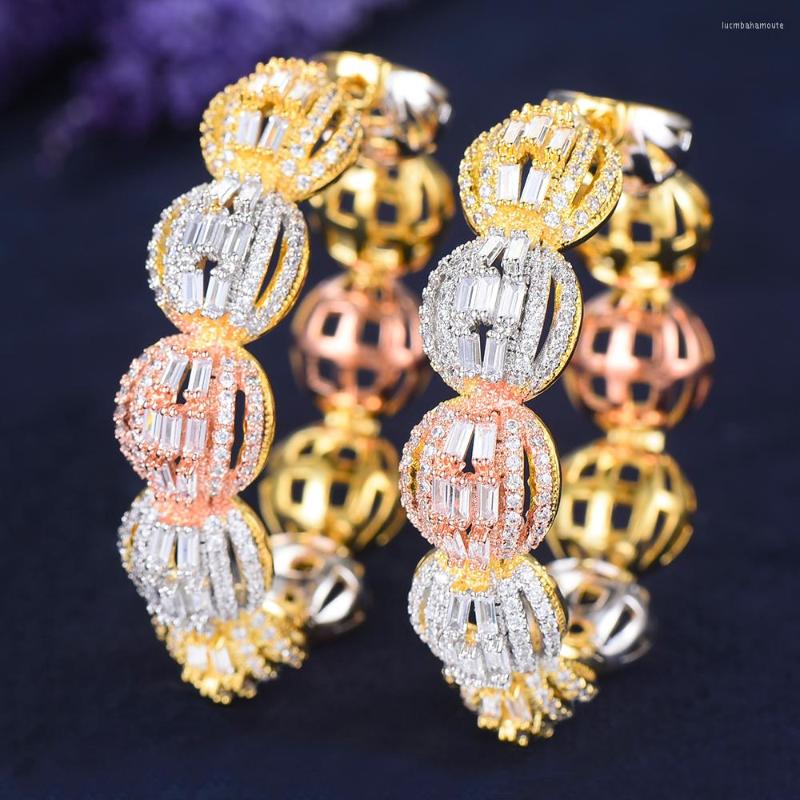 

Hoop Earrings LARRAURI 2022 Luxury Wedding DUBAI Bridal Circle Disco Ball Cubic Zircon Statement Big For Women
