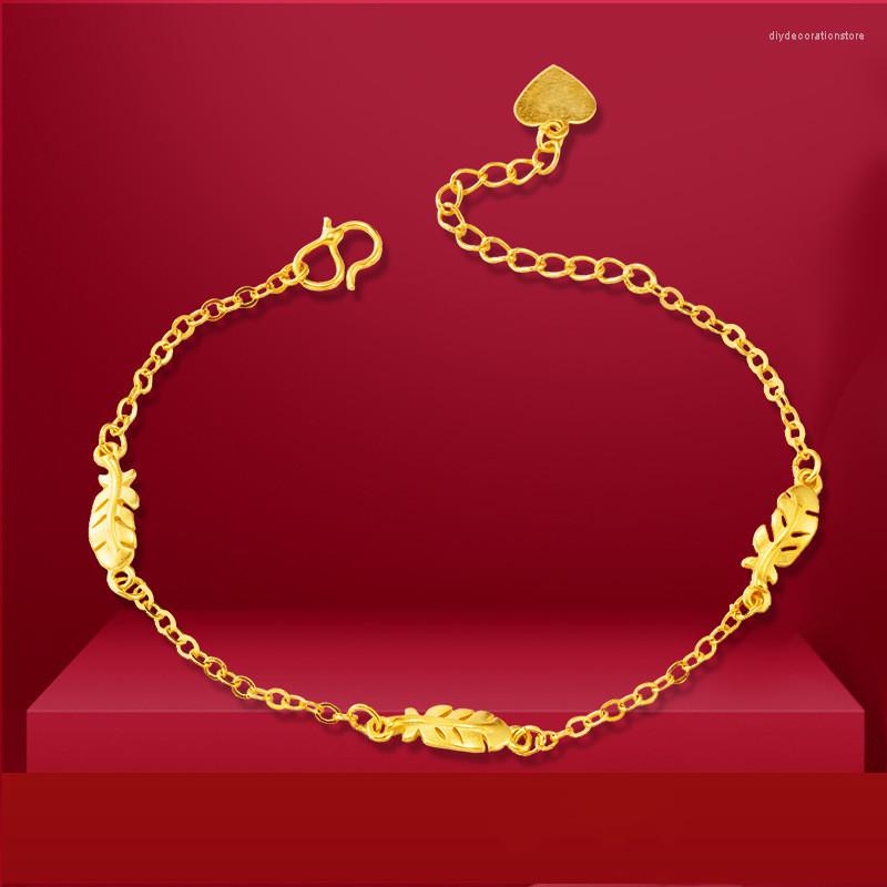 

Charm Bracelets 24K Gold Bracelet For Women Girls Teens Leaf Heart Chain Party Birthday Anniversary Wedding Jewelry Gifts