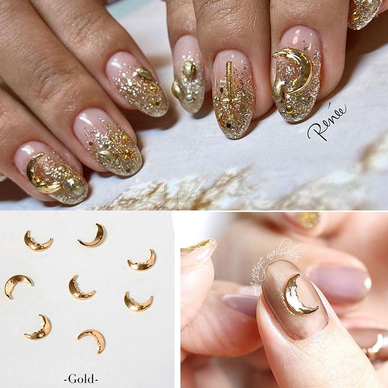 

Nail Art Decorations 2022 Moon Gold/Silver 3D Charms Studs DIY Manicure Japanese Jewelry Accessory Supplies