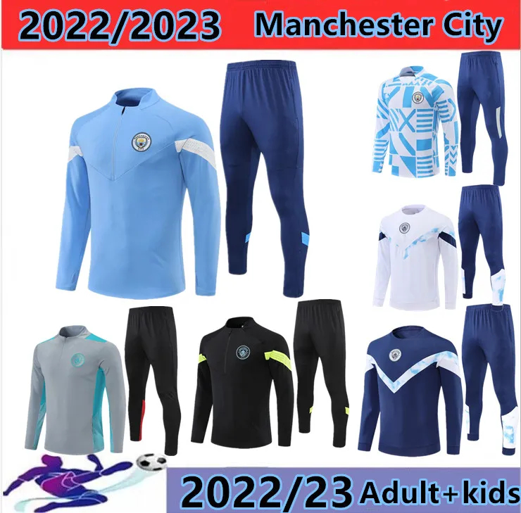 

HAALAND soccer jersey 22/23 tracksuit DE BRUYNE MANS CITIES GREALISH STERLING FERRAN MAHREZ MANCHESTERS FODEN 2022-2023 training suit uniforms men kids kit sets, Blue