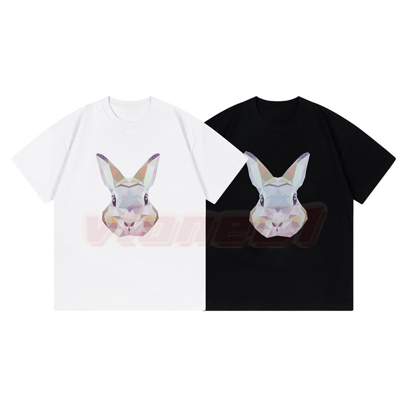 

Mens New Summer T Shirt Designer Womens Fashion Crystal Rabbit Tees Casual Loose Tops Size XS-L, Black