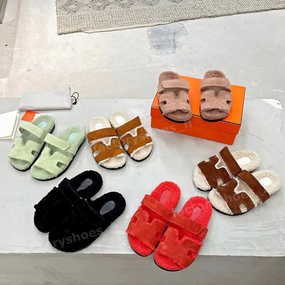 

Chypre Slippers Designer Slipper Men Women Wool Skin Sandals Soft Furry Sandals Winter Warm Flat Slides Rolled Fleece Sandal With Box 35-44, Color10