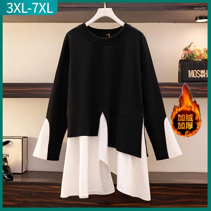

Women's T Shirts 2022 Autumn Winter Plus Size Tops For Women Large Loose Long Sleeve Black Thick Velvet T-shirt 3XL  5XL 6XL 7XL, No wool liner