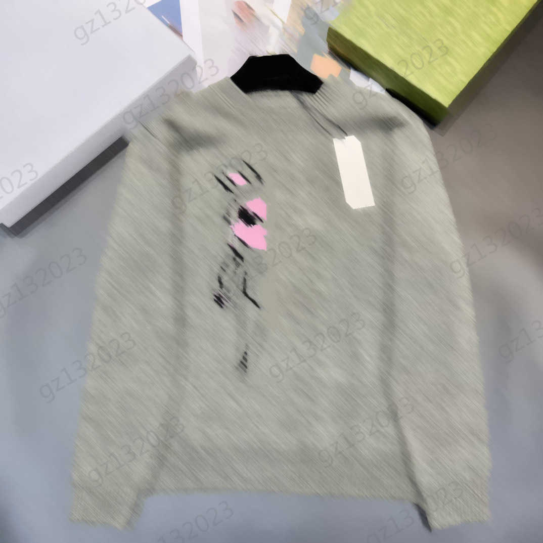 

Womens Sweaters Colorful Cartoon Figure Printing Long-sleeved Knitted Sweater Pure Wool Fabric Crewneck Pullover Knitwear Fashion Brand Women Apparel