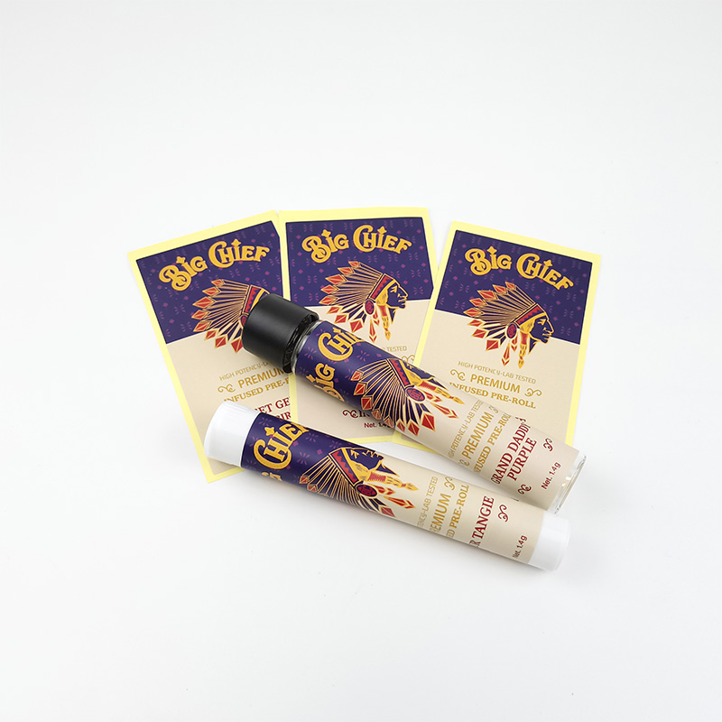 

Sticker print Big Chief Glass Plastic pre roll tube labels customized stickers infused preroll packaging label