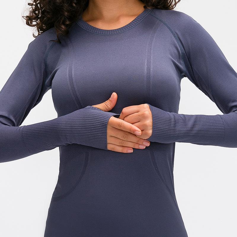 

L-9083 Elastic Crewneck Sweatshirts Women Long Sleeve Yoga Shirts Mesh Breathable T-shirts Quick Dry Fitness Wear Slim Black Running Sports Tops