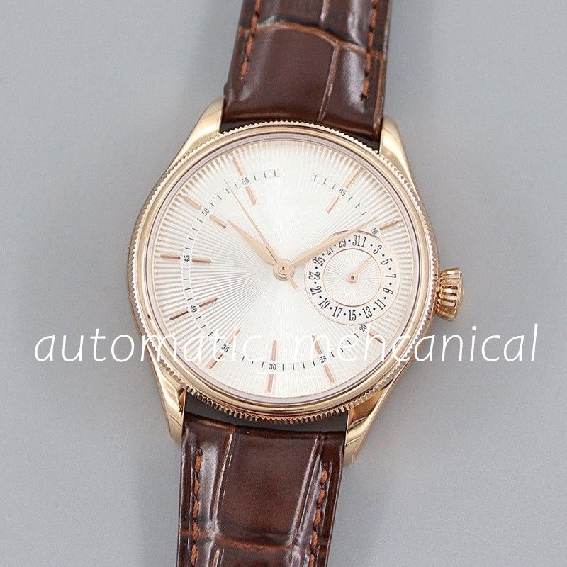 

Mens Watches Black Dial 39mm Silver Automatic 2813 Watch Men's Ref.50525 Genuine Leather 50515 Moonphase Display Crystal Date Moon Wristwatches, Add box