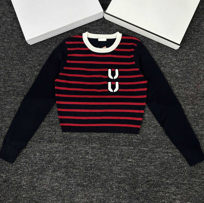 

Womens Sweaters Letter Embroidered Stripe Decoration Long Sleeve Pullover Knitted Sweater Classic Crew Neck Short Casual Warm Knitwear Women Apparel 1970, 10