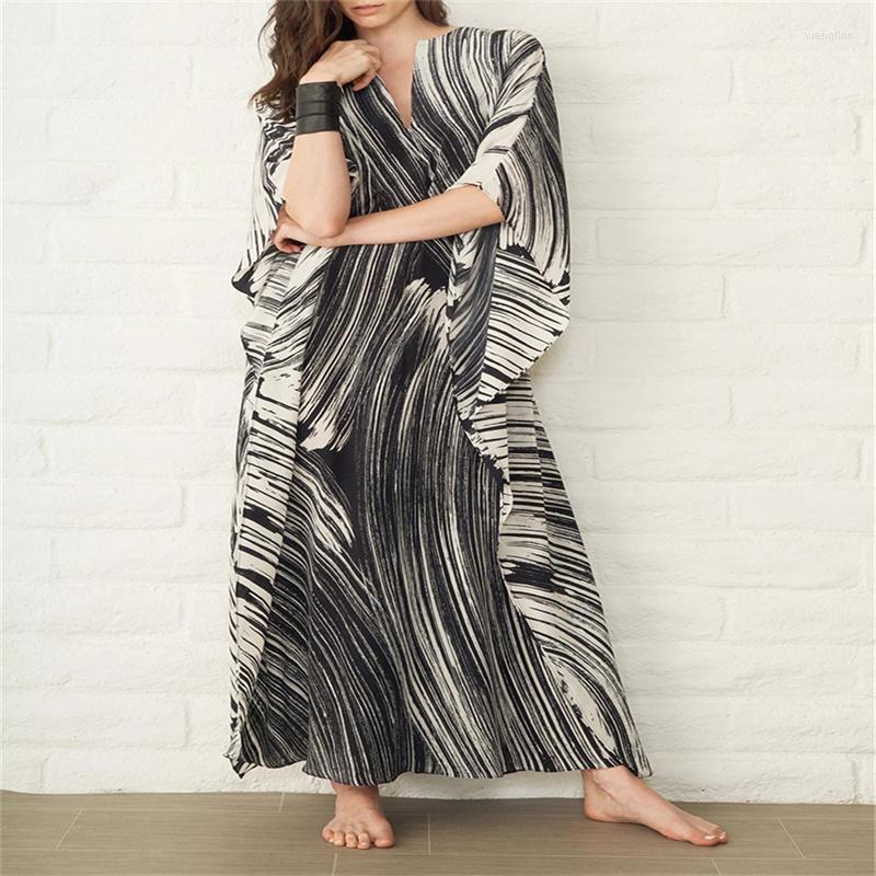 

Women's Swimwear Plus Size Stripe Bikini COver Ups Robe De Plage V Neck Maxi Beach Dress Kaftan Pareo Tunic With Belt Oversize, As the picture