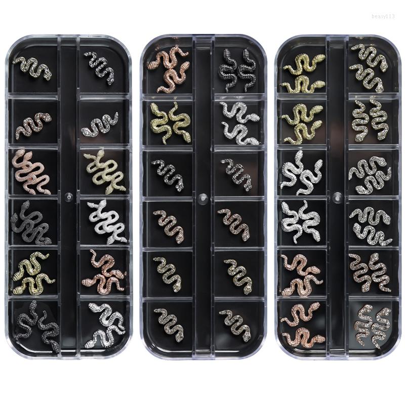 

Nail Art Decorations 24pcs/10pcs Snake Charms With Rhinestones Metal Alloy Studs Diamonds Gold & Sliver Retro Accessories For DIY Crafts