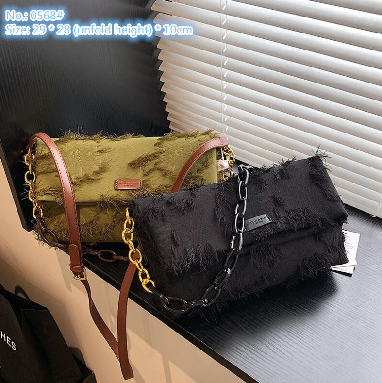 

Wholesale factory ladies shoulder bags 3 colors this year's popular personality tassel chain bag street fashions chains handbag folding canvas fashion handbags, Brown-0568#