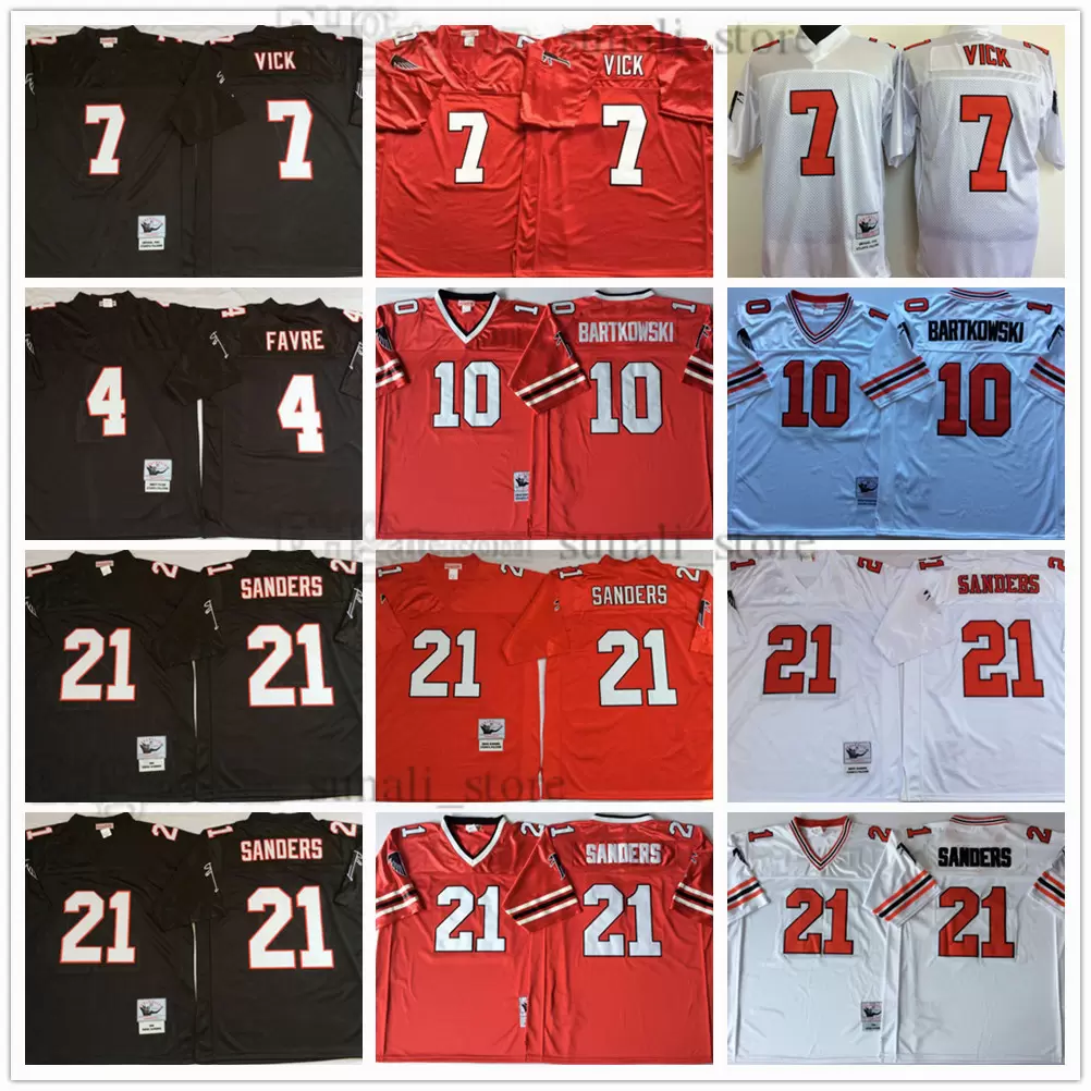 

NCAA Football 4 Brett Favre Jerseys 7 Michael Vick 10 Steve Bartkowski 21 Deion Sanders Team Red Black White Men Vintage All Stitched
