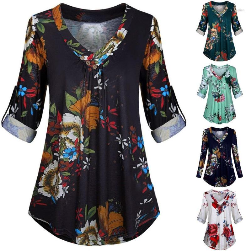 

Women' T Shirts Vintage Ethnic Style Women' Long Sleeve V-neck Print Tops Ladies Casual Pullover Autumn Street Clothes Shirt, Black