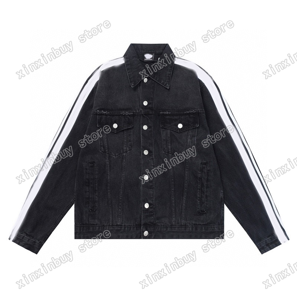 

xinxinbuy Men designer coats Denim Windbreaker Sleeve stripe Letters jacquard Webbing Jogging Paris cotton women black white grey XS-L