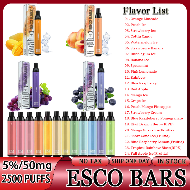 

ESCO BARS 2500 Puffs Escobar Escobars Cigarettes Vapes Esco Bar Disposable E Device Kit 1000mAh Battery 6ml 5% Prefilled Mesh Coil Pod Puff 2500 20 Flavors