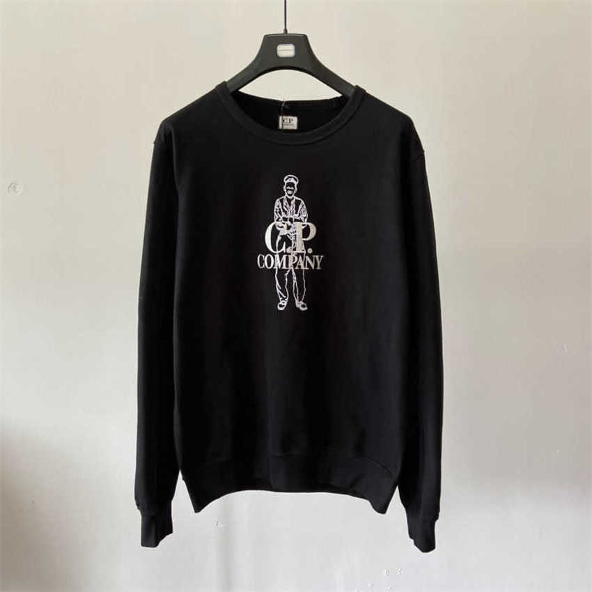 

High 2023 New Street Spring and Autumn Men's Cp Sweatshirt Embroidery Cotton Jacket British Leisure Sports Pullover Round Neck Sweater U4df, Black