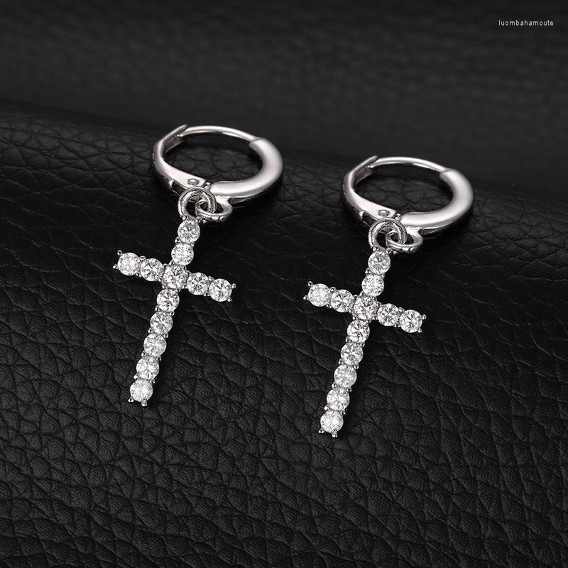 

Hoop Earrings BOEYCJR S925 Trendy D Color 2mm 0.72ct Total VVS1 Moissanite Cross Earring For Women Or Men Fine Jewelry