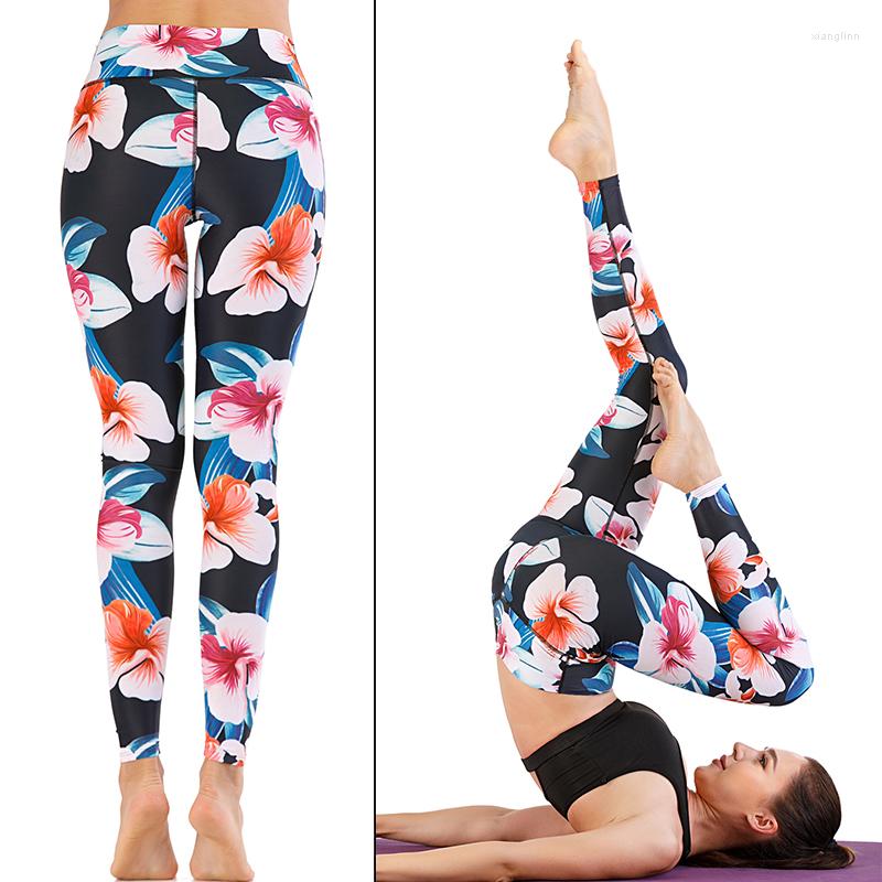 

Active Pants Floral Print Yoga Leggings Women For Fitness Hip Lifting Tight Running Sportswear Workout Trousers Female XL, As the picture